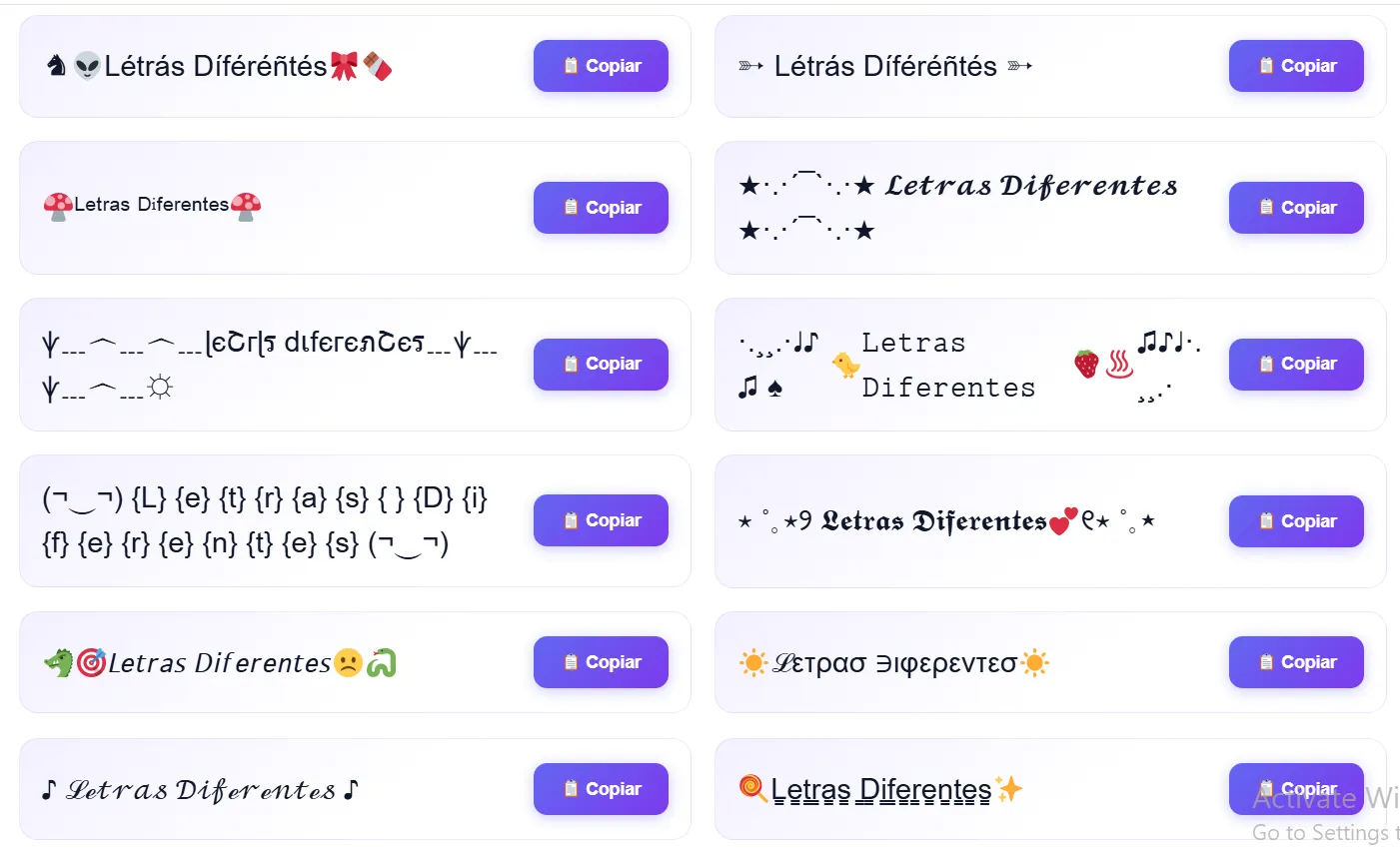 Letras diferentes
