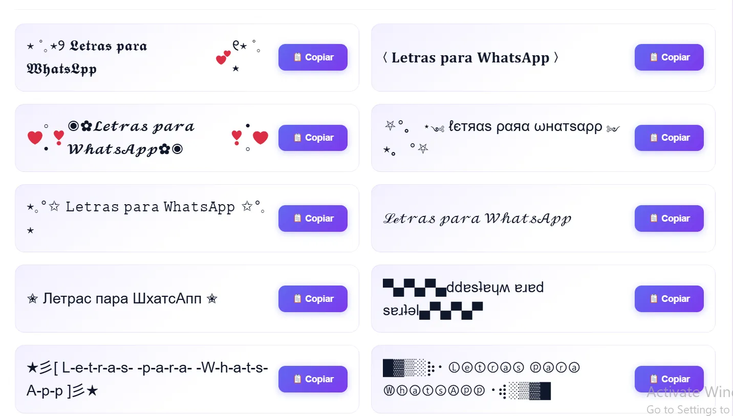 letras diferentes de WhatsApp